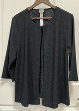 Easywear By Chico  s Size 2 L Polyester Open Front Cardi Jacket Black 3/4 Slv