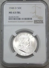 1948 D Franklin Half Dollar NGC MS63FBL Frosty Just Graded New Holder #S155A