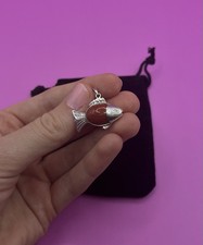 925 Sterling Silver Fish Pendant Red Cabochon Stone Vintage Jewellery Charm
