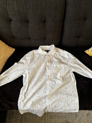 Gap Classic Fit Long Sleeve Flag Print Button-Up Shirt White Red Black L