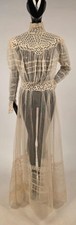 EDWARDIAN BRIDAL NET WEDDING GOWN DRESS W LACE  HIGH COLLAR