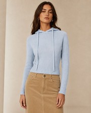 Zimmermann Natura Blue Wool Cashmere Cropped Hooded Sweater 0P Tags