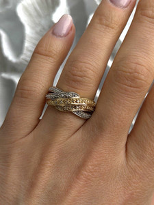 Authentic 3 Colors 925 Sterling Silver Yellow & Rose Gold Plated White Topaz Ring Size 7