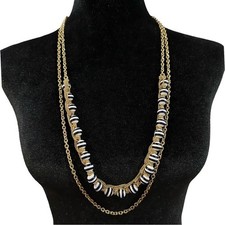 Talbots Necklace Double Strand Gold Tone Chain Stripe Beaded Detail Adjustable