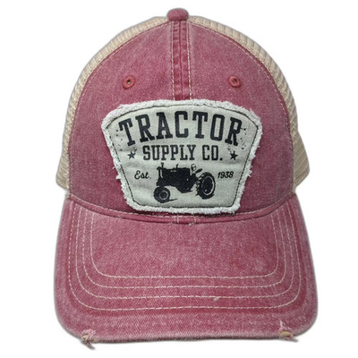 #ad Tractor Supply Co. Trucker Hat Red Beige OS Snapback Mesh Distressed Patch Logo $20.00