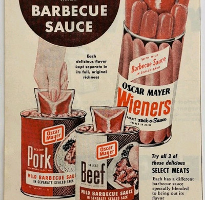 1949 Oscar Mayer Weiners Advertisement Beef Sticks BBQ Sauce Packet DWQQ17