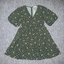 Madewell Poplin V-Neck Bubble-Sleeve Mini Dress Women Sz 4 Green Floral NEW NWT