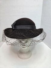 Vintage Doeskin Geo W. Bollman Co 100 Wool Felt Hat Brown Mesh Veil Bow