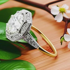 Art Deco Style Round Cut Lab Created Diamond Two Tone Ring, Sterling Silver ring