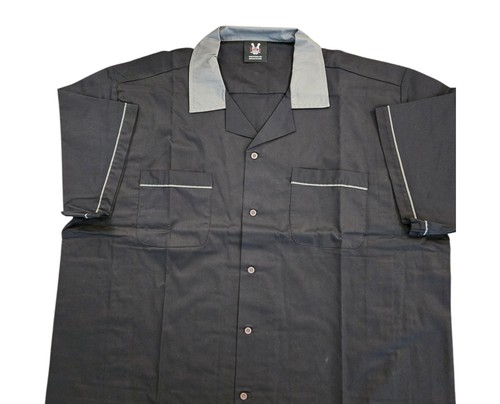 Hilton Black Grey Retro Bowling Rockabilly Button Up Shirt Medium Beaches - Picture 1 of 3