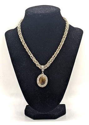 Monet and Avon Necklace Pendant Marriage Byzantine Chain Gold Tone Tigers Eye