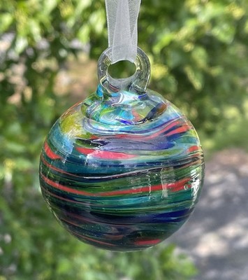 Vintage Handblown Swirl Art Glass Whimsy Spirit Witch Ball 2.25'' Ornament Decor