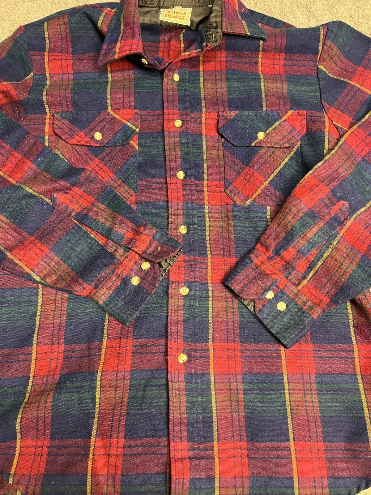 Outdoor Exchange Red Blue Plaid Button-Up Flannel Shirt Large