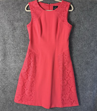 Adrianna Papell Dress Women's 10 Pink Sleeveless A-Line Lace Trim Stretch Knit