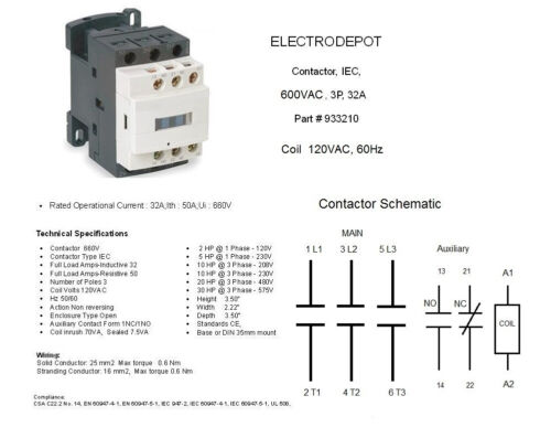 50A Contactor 3 POLE w Auxilary Contact NO/NC 120V Coil , 40A, 30A 3Phase 32A AC - Picture 2 of 3