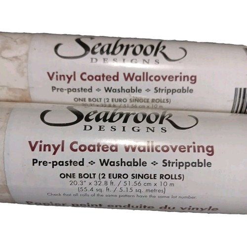 X2 NEW SeaBrook Vinyl Coated Wallpaper Beige Mix 55.4 SQ FT Double Rolls BB811 - Picture 3 of 4