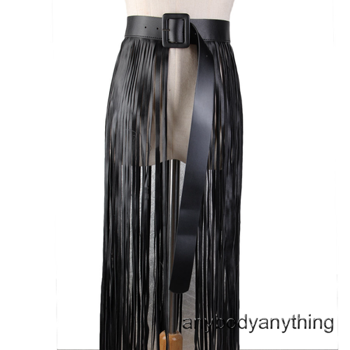 Lady Punk Tassel Skirt Waist Belt Faux Leather Waistband Long Fringe Gothic Belt - Picture 2 of 14