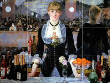 a bar at the folies bergere Paris ceramic tile mural backsplash kitchen decor