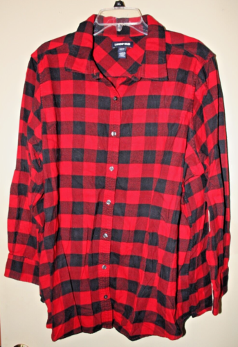 LANDS END Red Buffalo Check Shirt Plus Size 22W Top Womens Holiday Flannel