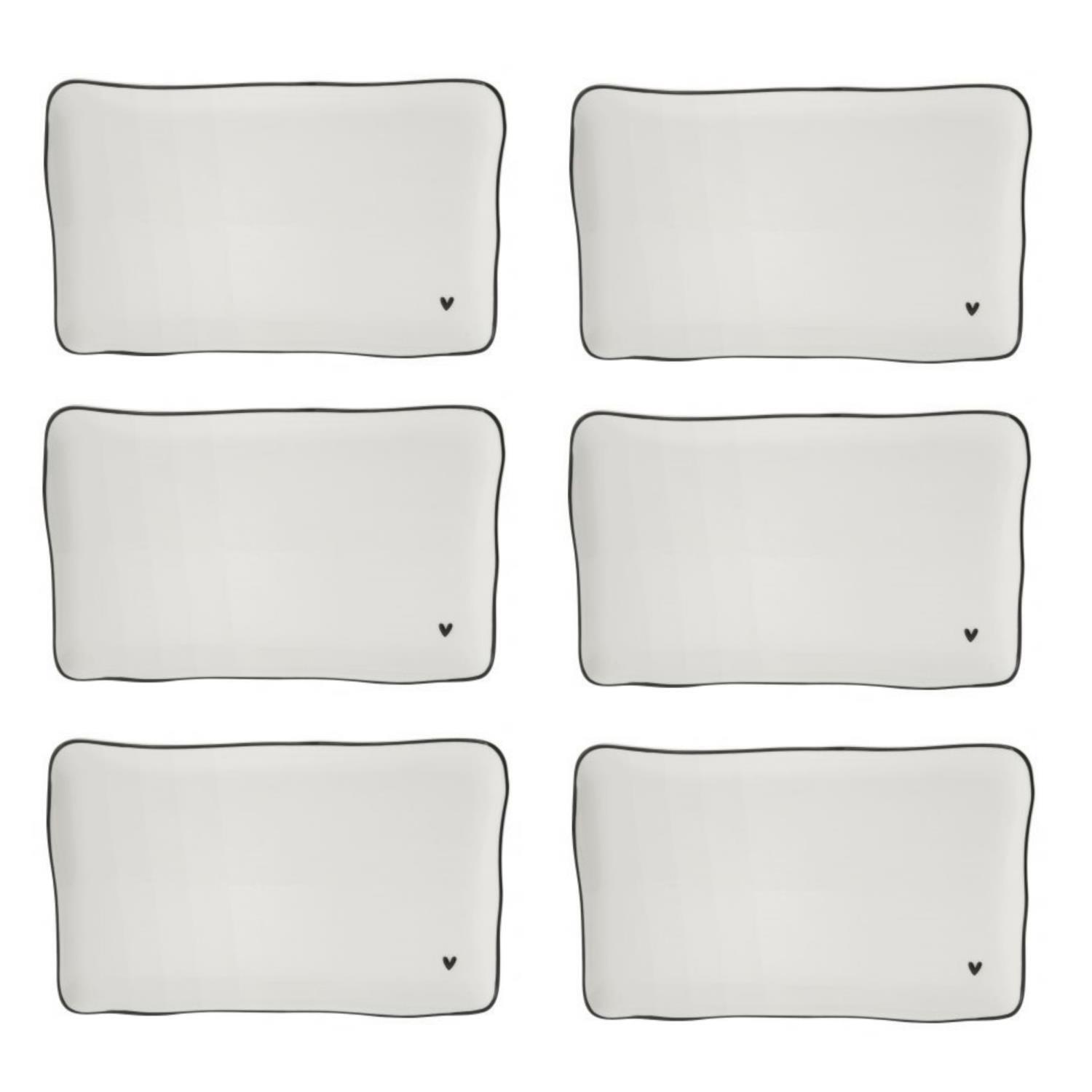 6er Set Servierplatten Teller HEART rechteckig 22x13cm Bastion Collections