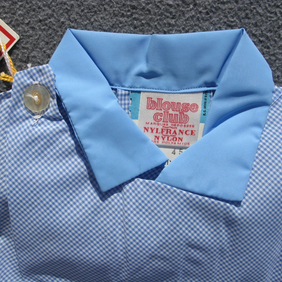 Authentique vintage Blouse Tablier enfant carreau vichy bleu Nylfrance 12 ans - Photo 4/4
