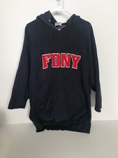 vintage FDNY navy blue hoodie large Stains fire thick sweatshirt