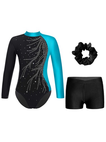 Kid Gymnastics Sparkly Leotard Dance Outfit with Hair Scrunchie Athletic Unitard - Picture 54 of 86