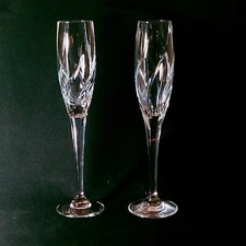 MIKASA OLYMPUS CHAMPAGNE TOASTING FLUTES, Cut Lead Crystal, 2PCS