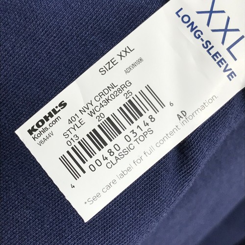 Croft & Barrow Holiday Shirt Womens XXL Navy Blue Cardinal Classic Tee Long Slv - Picture 4 of 7