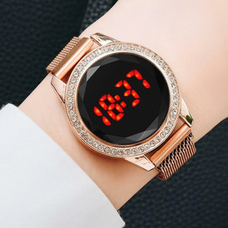 Led rose top gold watch