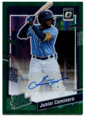 2023 Donruss Optic Junior Caminero Green Rookie Auto 4/5 SP Tampa Bay Rays NM