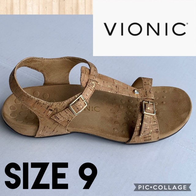 Vionic Womens Sandals Isla Natural Cork Gold Orthotic Ankle T-Strap US9 EU40 | eBay