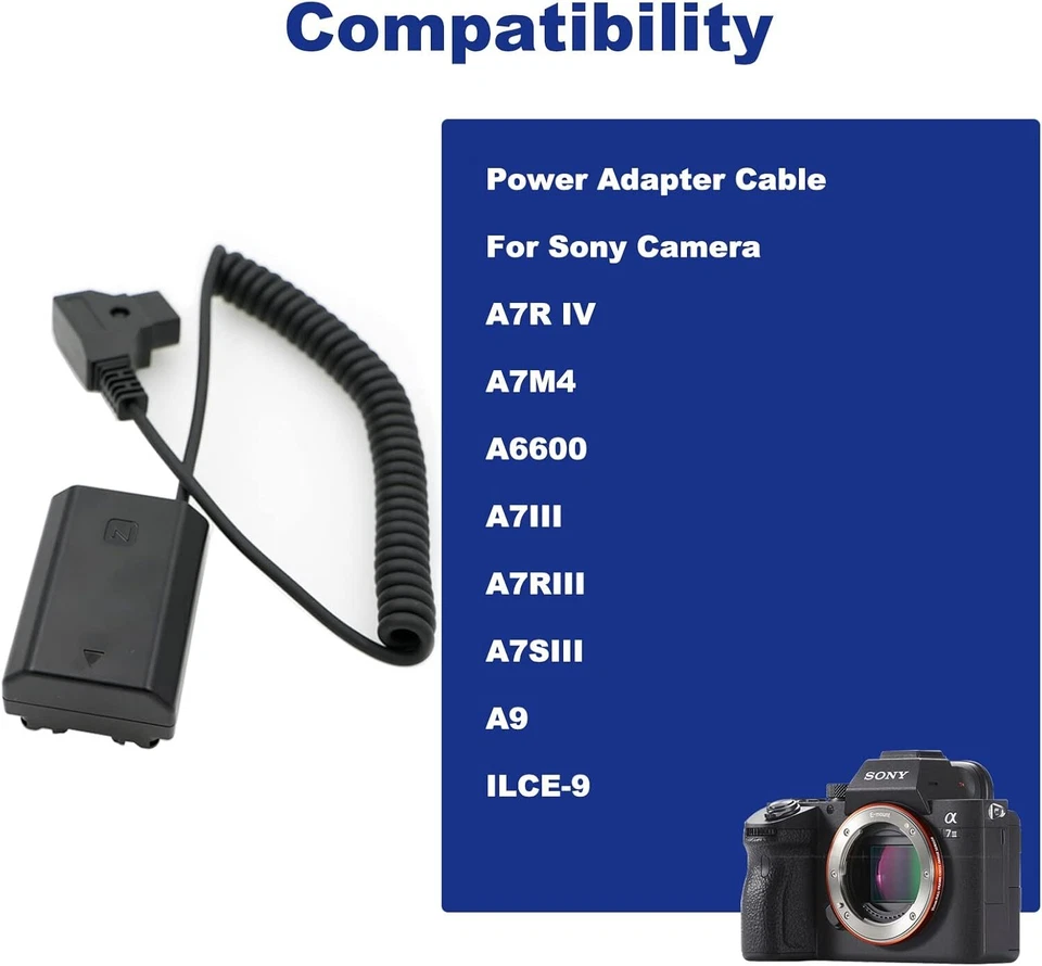 Cable de alimentación en espiral de batería ficticia NP FZ100 para cámara Sony A7III A7R A9 Foto 3 de 4