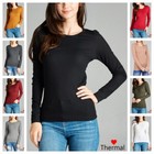 NEW Women Thermal Mini Waffle Long Sleeve CREW NECK T-Shirt Top REG N PLUS S-3XL