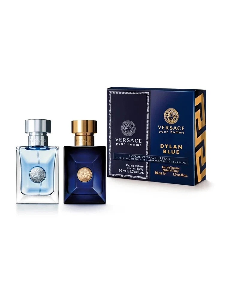 Versace Dylan Blue & Pour Homme Fluid for Men 0.17 oz each *( Pack of  2)*