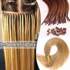 Russian Pre Boned Stick I Tip Micro Ring Bond Remy Human Hair Extensions 1g Full