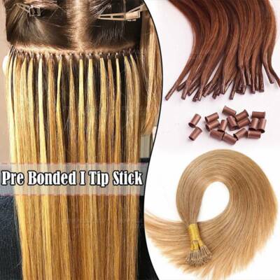 Russian Pre Boned Stick I Tip Micro Ring Bond Remy Human Hair