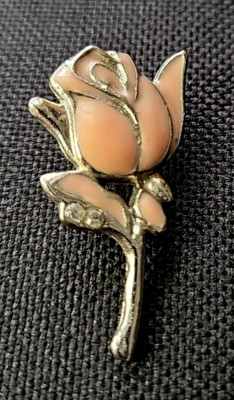 Vintage Silver Tone Rose Brooch Pin Pink Enamel & Rhinestones Delicate 1.5'' Love