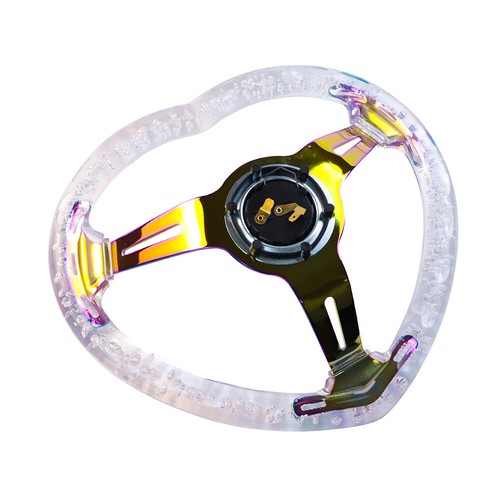 6-Holes 350mm Deep Dish VIP Heart Clear Crystal Bubble Neo Spoke Steering Wheel - Picture 8 of 10