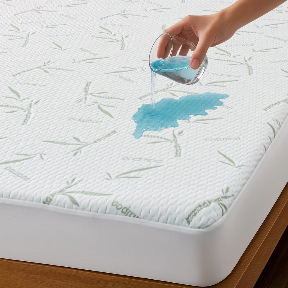 Funda de colchón acolchada impermeable almohadilla protectora refrigeración transpirable ajustable Foto 2 de 4