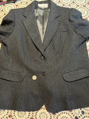 Vtge M.Montagne Womens WoolPin Striped Blazer Jacket Charcoal Gray Sz16? 45''Chs
