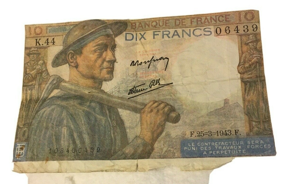 未使用 1944年 フランス 軍票 France 10フラン francs 紙幣 10 Francs - Allied Military Currency - France – Numista