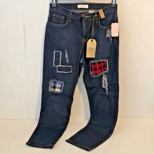 NEW Vibrant MIU Jeans boyfriend plaid patch women's denim Pants Made in USA Tags