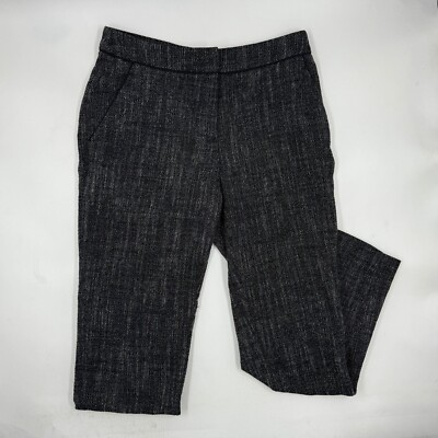 H&M Women's Tweed Trouser Pants Size 2 Black White Polyester Blend Straight Leg