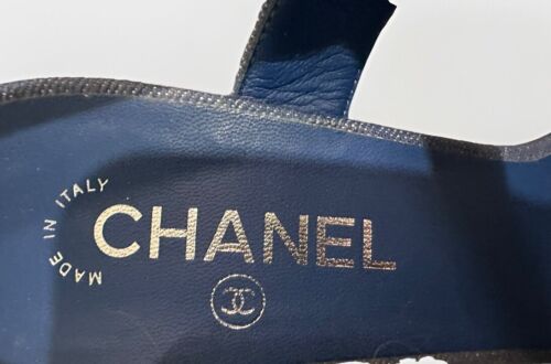 Chanel Womens Denim Interlocking CC Logo Slingback Sandals Chained Blue Size 41 - Picture 8 of 14