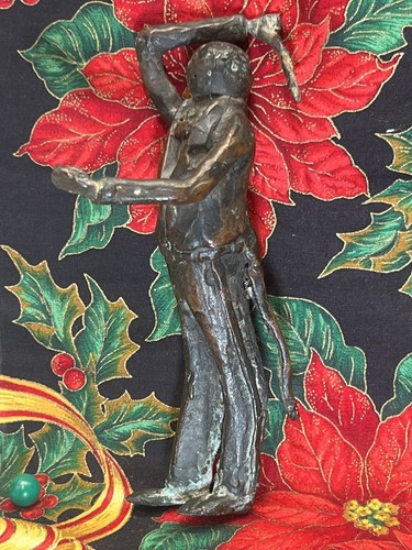 Solid Bronze Sculpture Statue Music Conductor Outsider Brutalist Folk Art 6” Vtg - Picture 1 of 19