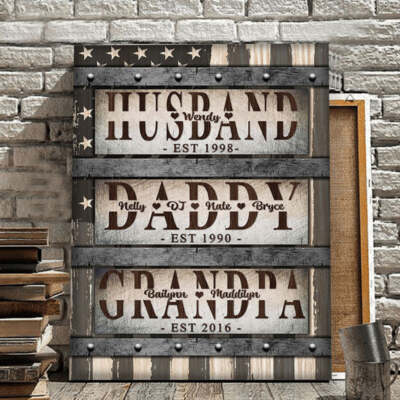 Husband Dad Papa Est Personalized Falg Poster, Canvas Gift for Home Décor Wall D