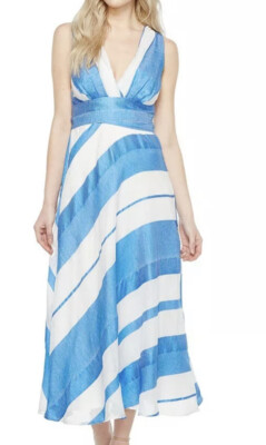 eva by Eva Franco Blue/White Mykonos Stripe Venice Dress Women's Size 12 L64705
