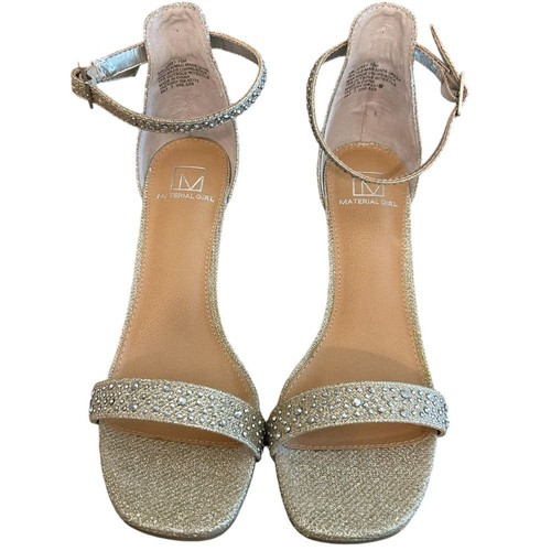 Material Girl Glittery Gold Ankle Strap Sandals Rhinestone Embellished Heels 7.5 - Picture 4 of 7