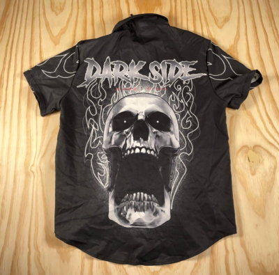 Y2K Style Skull Flame Print Shirt Adult Medium Black Rocker Metal